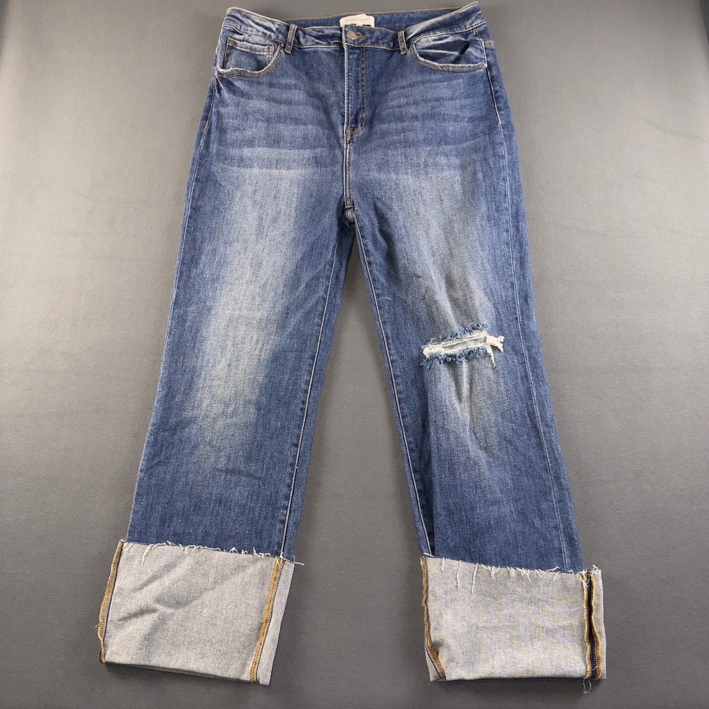 Risen Jeans Women 2XL Blue High Rise Distressed Wide Leg Frayed Cuff RDP5484X
